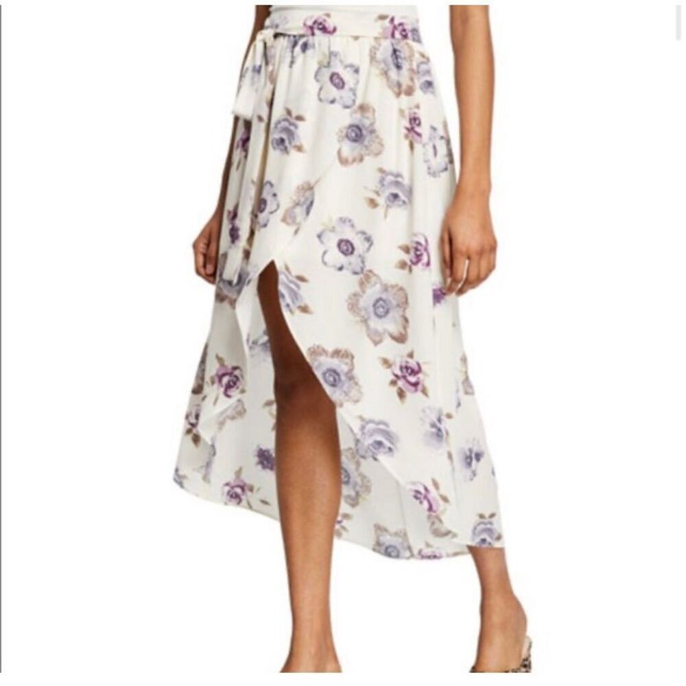 JOA women’s floral, high, low tie wrap, midi skirt, size medium